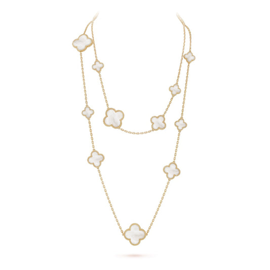 [Perla Lux]CLOVER 16 MOTIF WHITE MOP GOLD NECKLACE