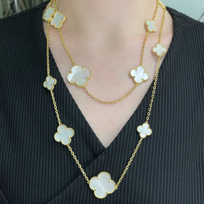 [Perla Lux]CLOVER 16 MOTIF WHITE MOP GOLD NECKLACE