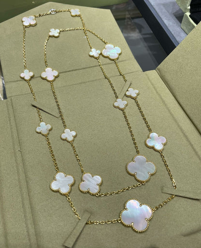 [Perla Lux]CLOVER 16 MOTIF WHITE MOP GOLD NECKLACE