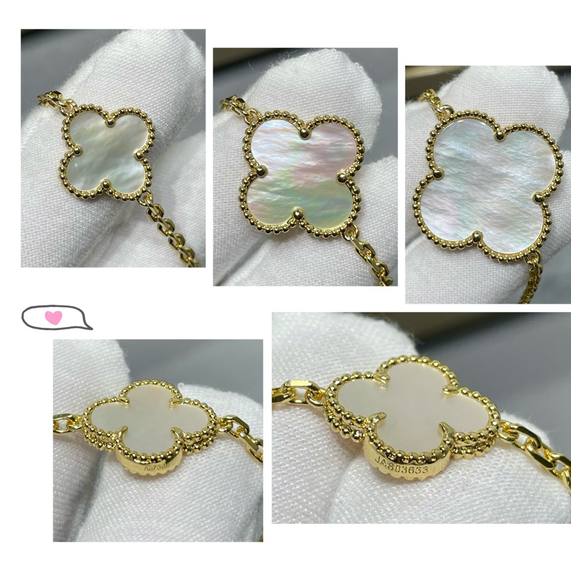 [Perla Lux]CLOVER 16 MOTIF WHITE MOP GOLD NECKLACE