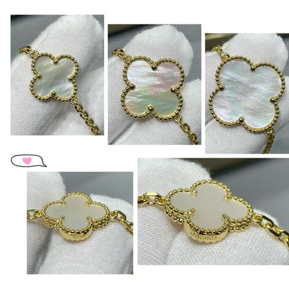[Perla Lux]CLOVER 16 MOTIF WHITE MOP GOLD NECKLACE