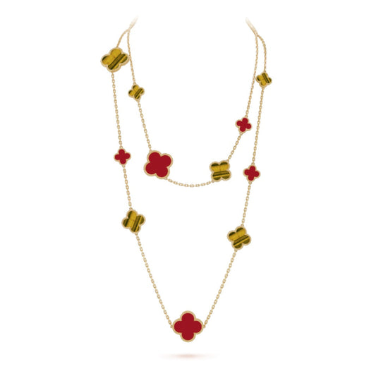 [Perla Lux]CLOVER 16 MOTIF CARNELIAN TIGER EYE ROSE GOLD NECKLACE