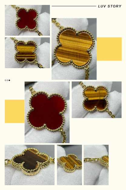 [Perla Lux]CLOVER 16 MOTIF CARNELIAN TIGER EYE ROSE GOLD NECKLACE