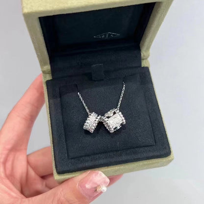 [Perla Lux]PERLEE DOUBLE PENDANT SILVER DIAMOND NECKLACE