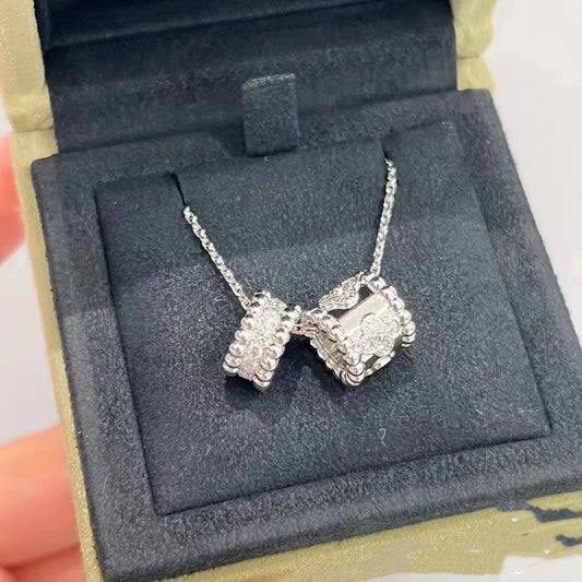 [Perla Lux]PERLEE DOUBLE PENDANT SILVER DIAMOND NECKLACE