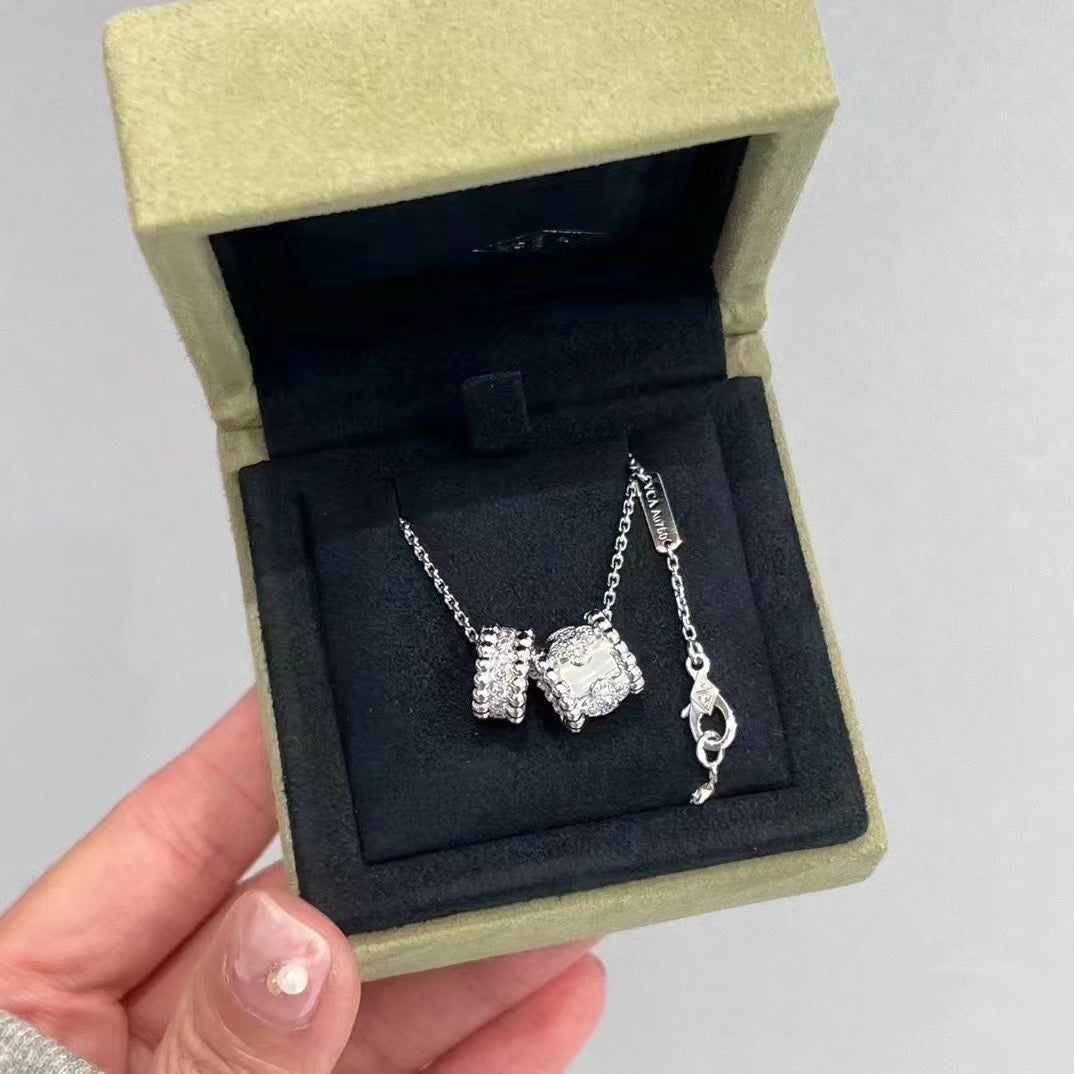[Perla Lux]PERLEE DOUBLE PENDANT SILVER DIAMOND NECKLACE
