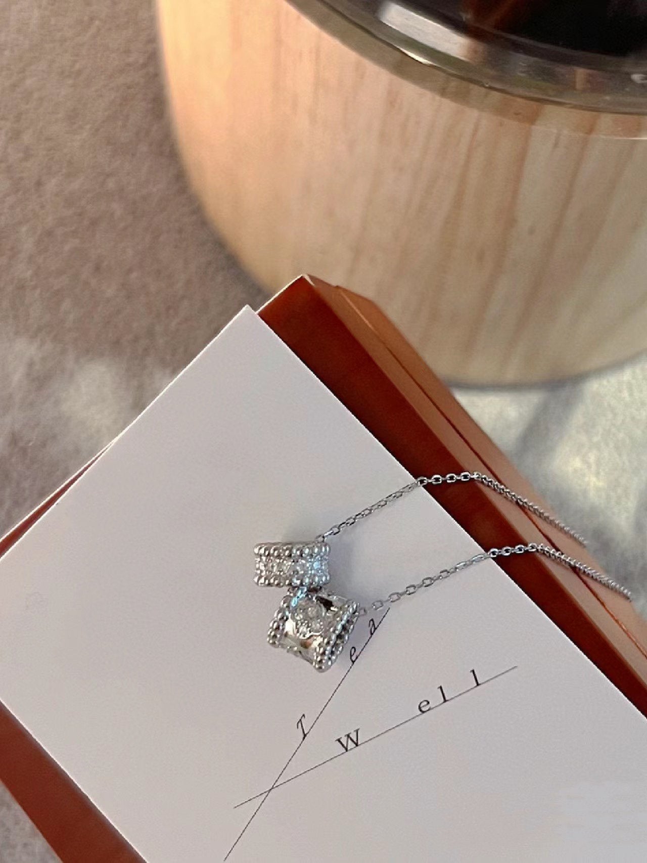[Perla Lux]PERLEE DOUBLE PENDANT SILVER DIAMOND NECKLACE