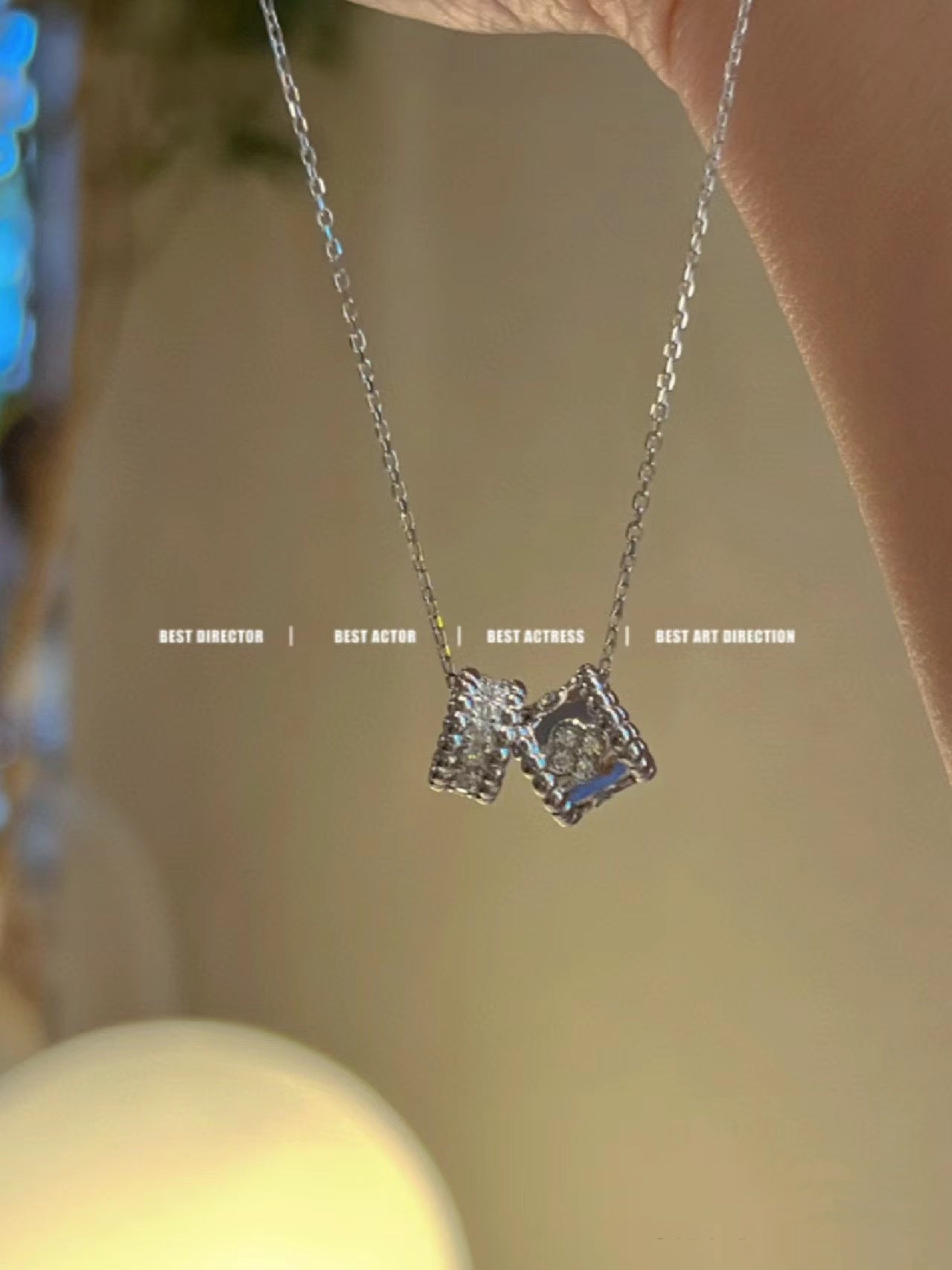 [Perla Lux]PERLEE DOUBLE PENDANT SILVER DIAMOND NECKLACE