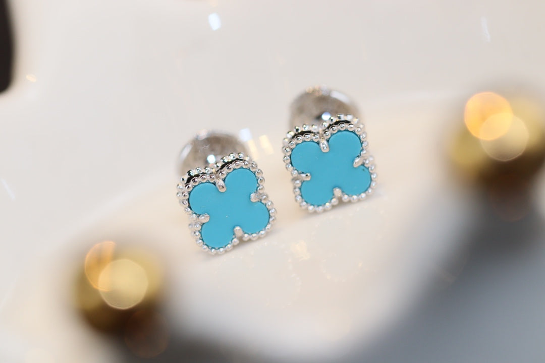 [Perla Lux]CLOVER MINI TURQUOISE SILVER STUD EARRINGS