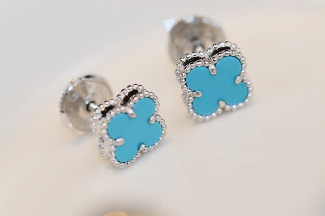 [Perla Lux]CLOVER MINI TURQUOISE SILVER STUD EARRINGS
