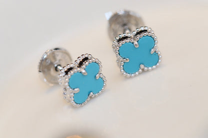 [Perla Lux]CLOVER MINI TURQUOISE SILVER STUD EARRINGS