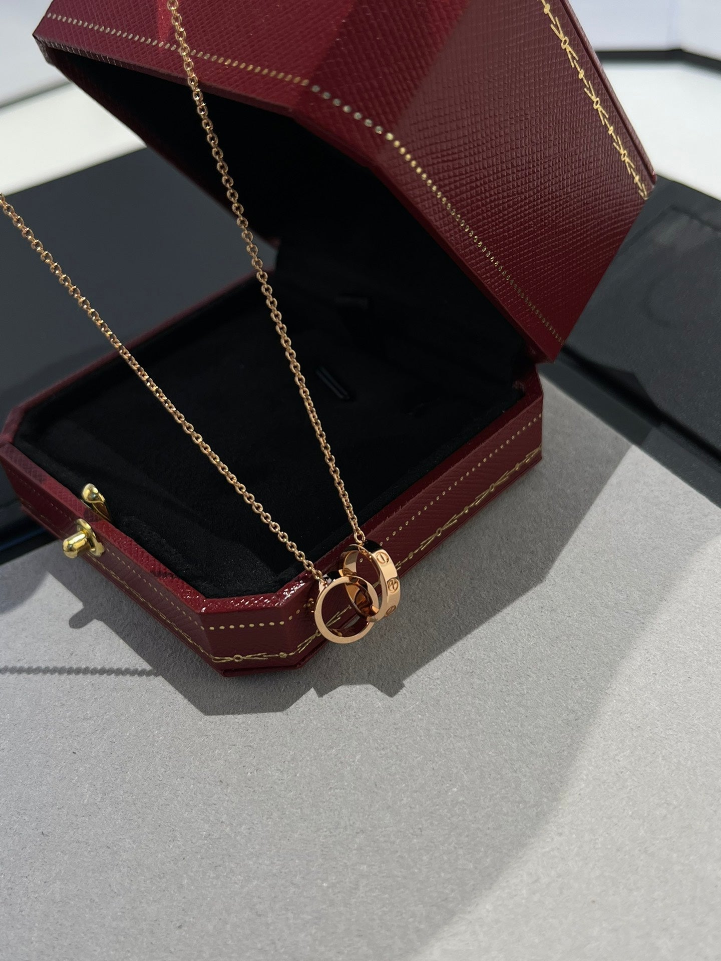 [Perla Lux]LOVE NECKLACE DOUBLE RING PINK GOLD