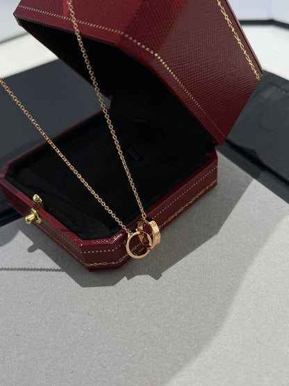 [Perla Lux]LOVE NECKLACE DOUBLE RING PINK GOLD