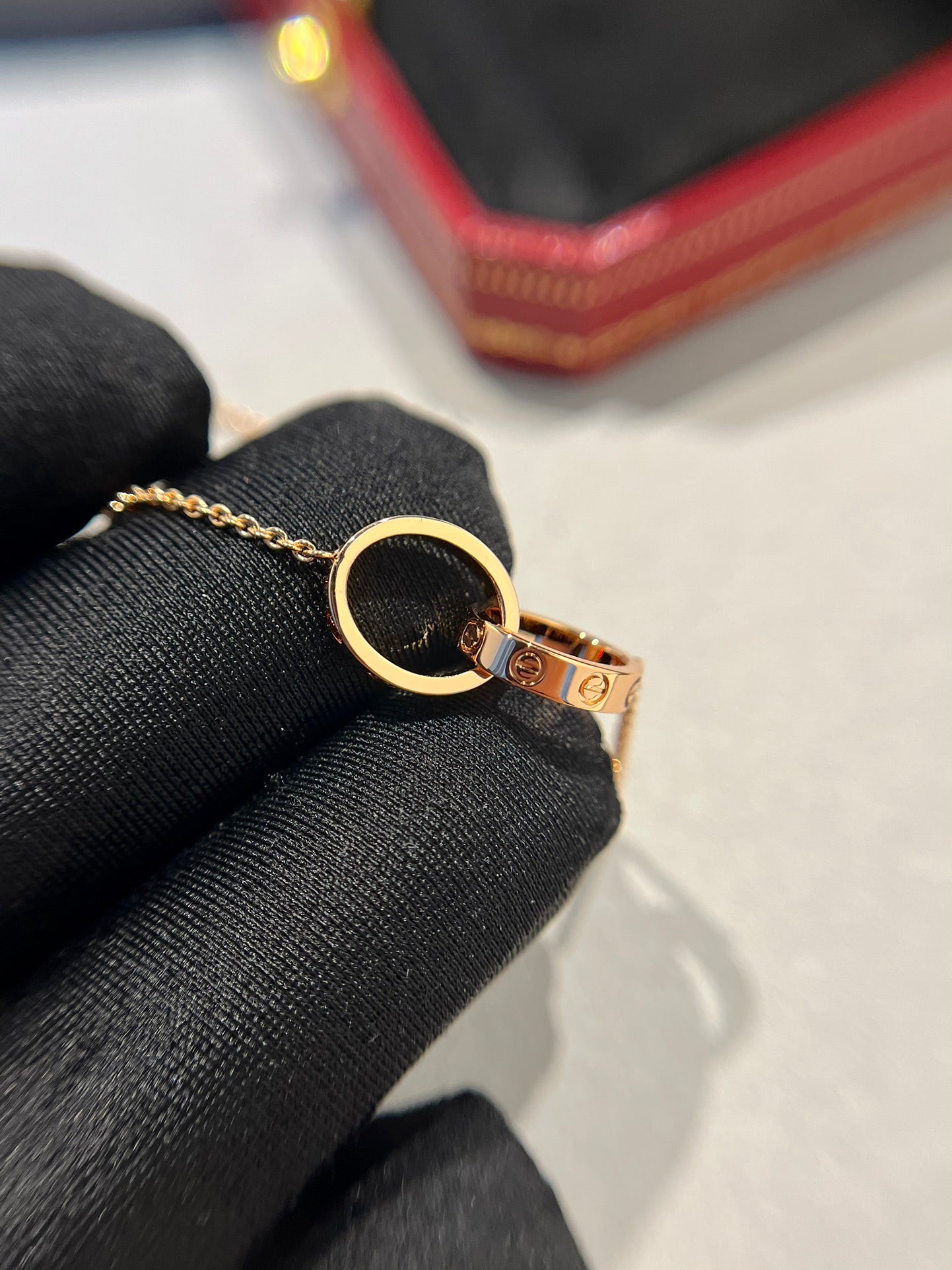 [Perla Lux]LOVE NECKLACE DOUBLE RING PINK GOLD
