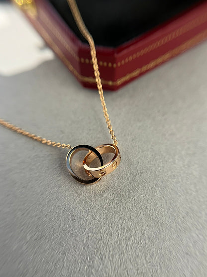 [Perla Lux]LOVE NECKLACE DOUBLE RING PINK GOLD