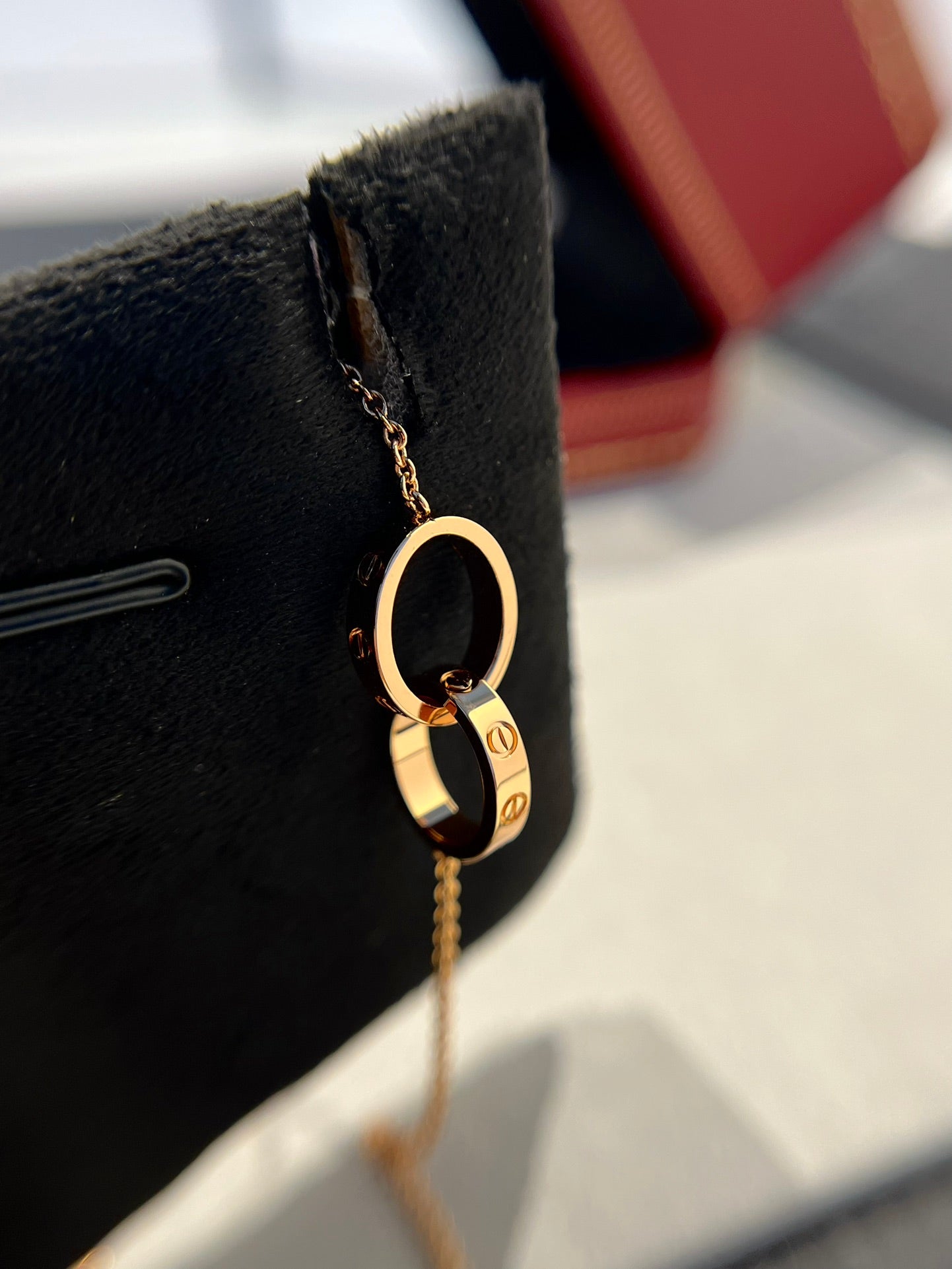 [Perla Lux]LOVE NECKLACE DOUBLE RING PINK GOLD