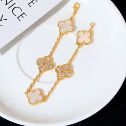 [Perla Lux]CLOVER BRACELET 5 MOTIF WHITE MOP DIAMOND