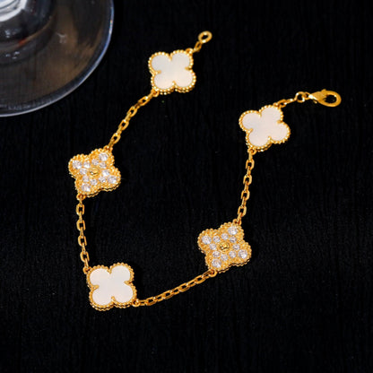 [Perla Lux]CLOVER BRACELET 5 MOTIF WHITE MOP DIAMOND