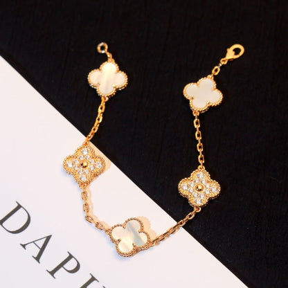 [Perla Lux]CLOVER BRACELET 5 MOTIF WHITE MOP DIAMOND