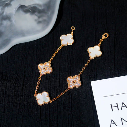 [Perla Lux]CLOVER BRACELET 5 MOTIF WHITE MOP DIAMOND