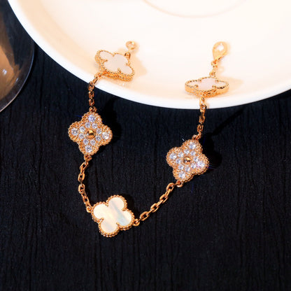 [Perla Lux]CLOVER BRACELET 5 MOTIF WHITE MOP DIAMOND