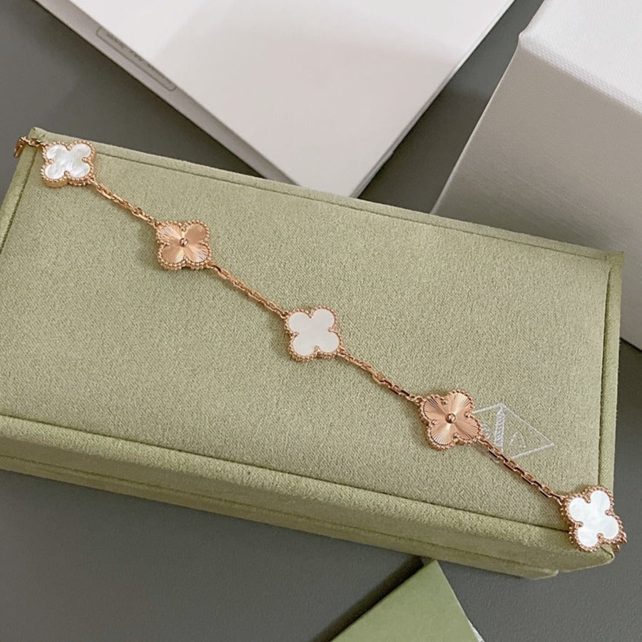 [Perla Lux]CLOVER BRACELET 5 MOTIF WHITE MOP PINK GOLD