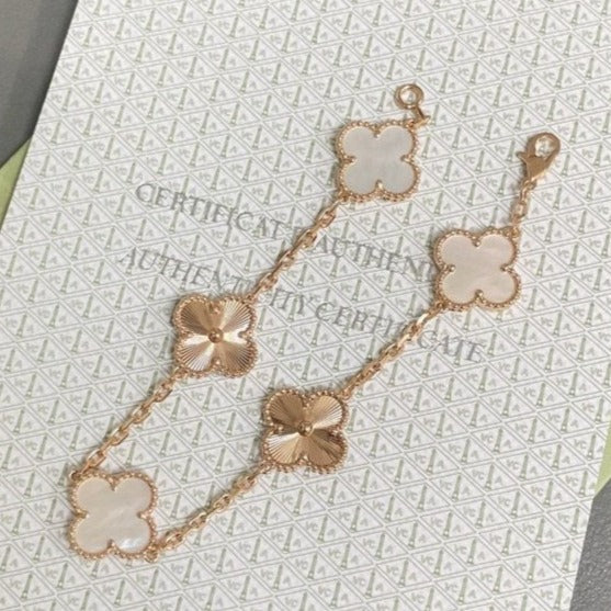 [Perla Lux]CLOVER BRACELET 5 MOTIF WHITE MOP PINK GOLD