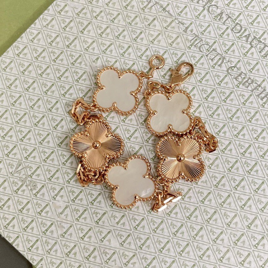[Perla Lux]CLOVER BRACELET 5 MOTIF WHITE MOP PINK GOLD