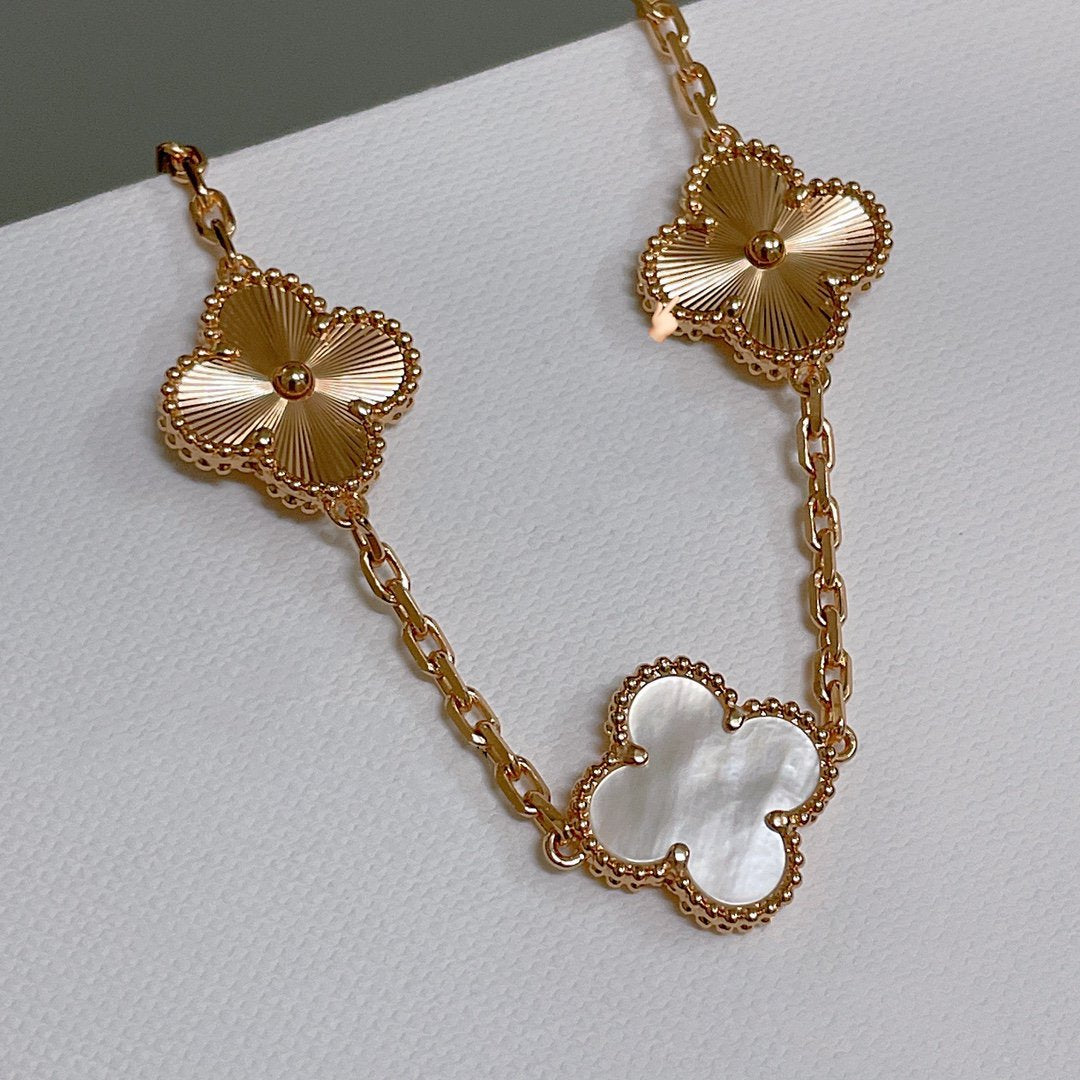 [Perla Lux]CLOVER BRACELET 5 MOTIF WHITE MOP PINK GOLD