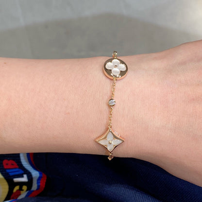 [Perla Lux]STAR AND SUN 4 MOTIF WHITE MOP PINK GOLD BRACELET