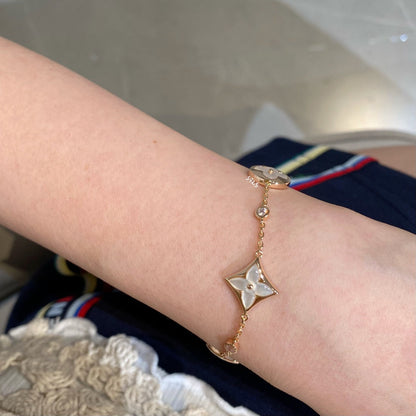 [Perla Lux]STAR AND SUN 4 MOTIF WHITE MOP PINK GOLD BRACELET