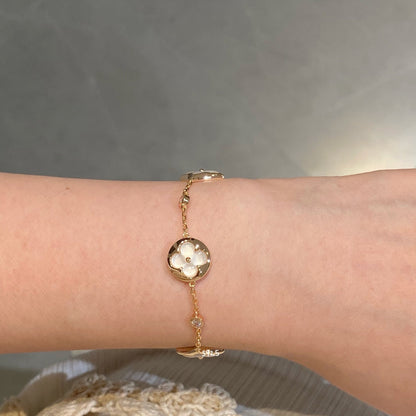 [Perla Lux]STAR AND SUN 4 MOTIF WHITE MOP PINK GOLD BRACELET