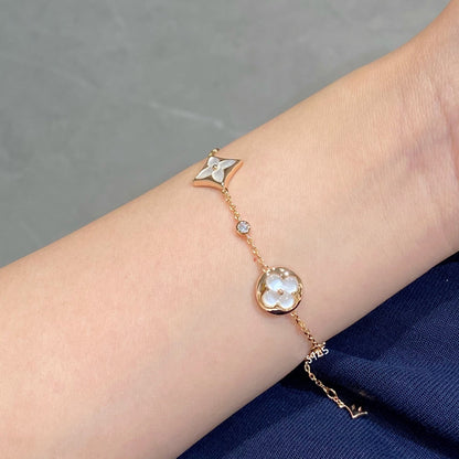 [Perla Lux]STAR AND SUN 4 MOTIF WHITE MOP PINK GOLD BRACELET