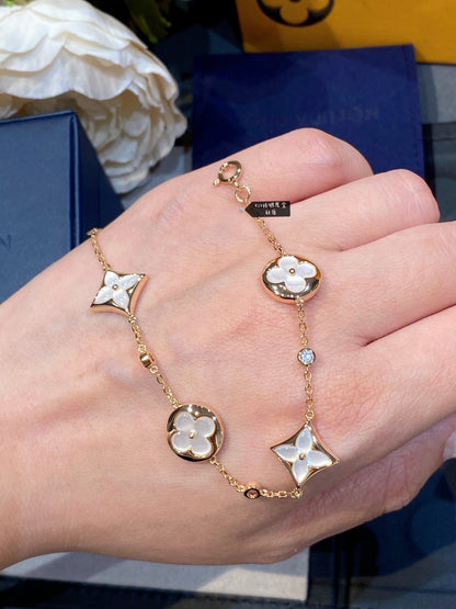[Perla Lux]STAR AND SUN 4 MOTIF WHITE MOP PINK GOLD BRACELET