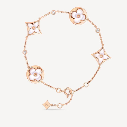 [Perla Lux]STAR AND SUN 4 MOTIF WHITE MOP PINK GOLD BRACELET