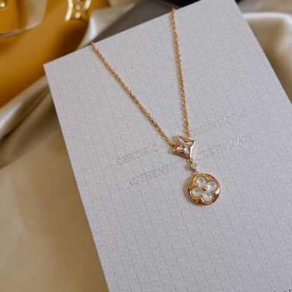 [Perla Lux]STAR AND SUN WHITE MOP 2 MOTIF PINK GOLD NECKLACE