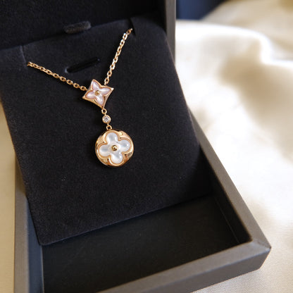 [Perla Lux]STAR AND SUN WHITE MOP 2 MOTIF PINK GOLD NECKLACE