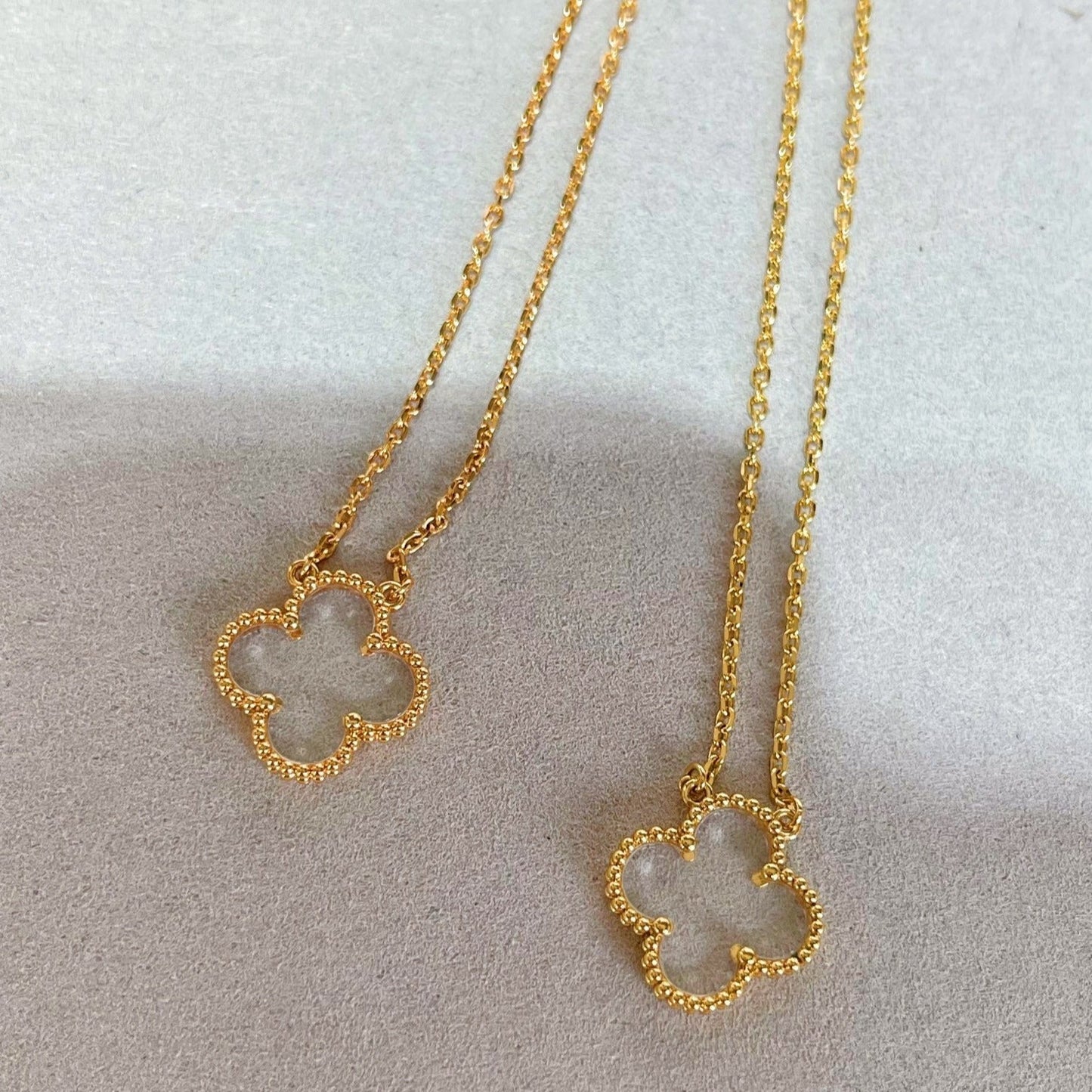 [Perla Lux]CLOVER ROCK CRYSTAL ROSE GOLD NECKLACE