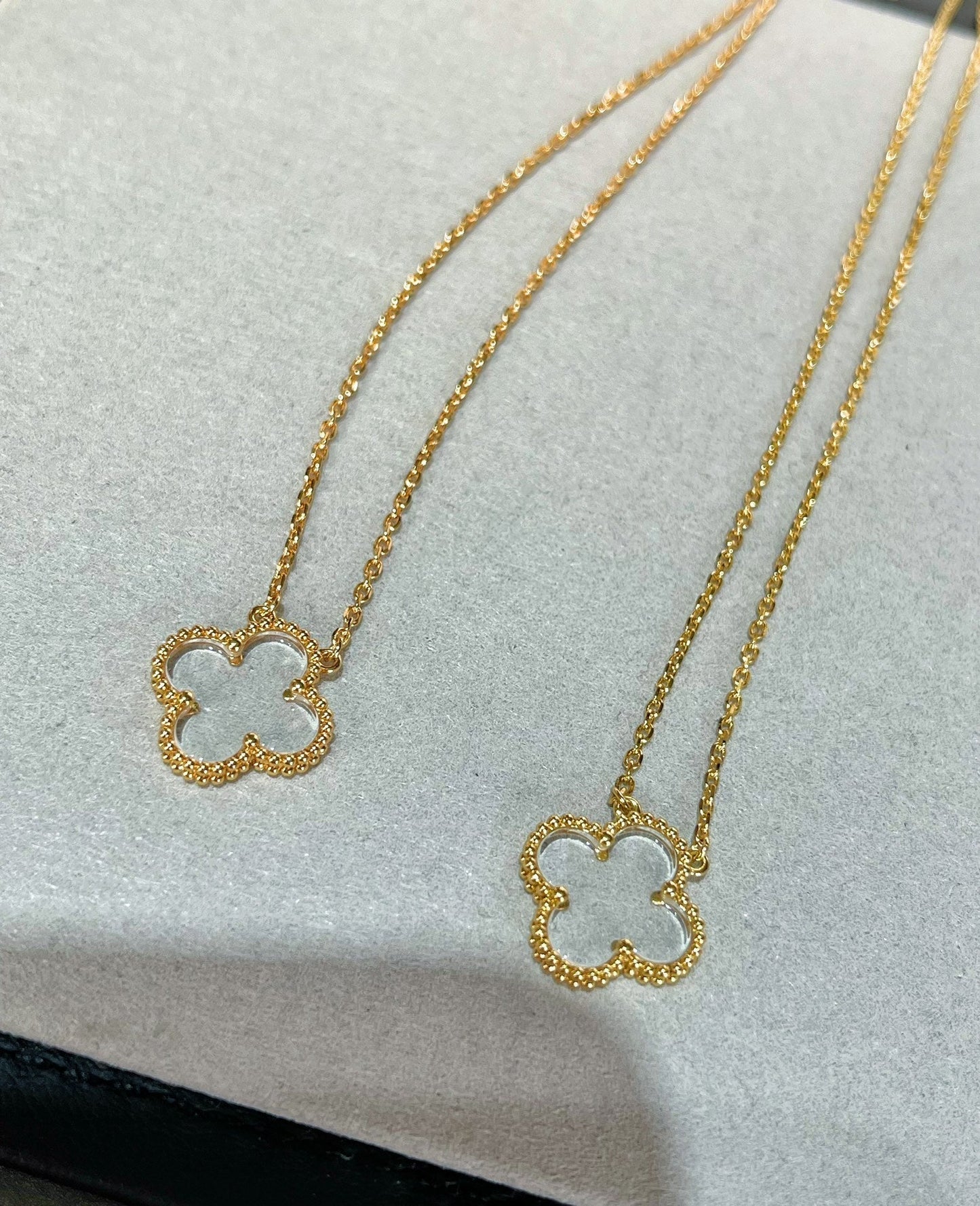 [Perla Lux]CLOVER ROCK CRYSTAL ROSE GOLD NECKLACE