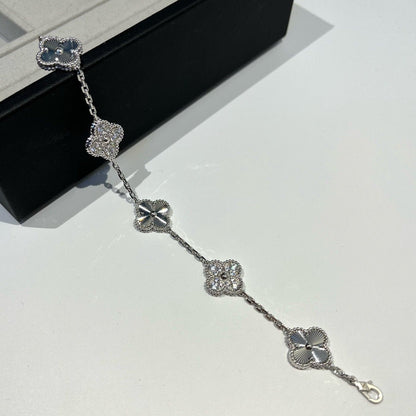 [Perla Lux]CLOVER 5 MOTIF SILVER DIAMOND BRACELET
