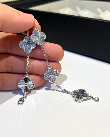 [Perla Lux]CLOVER 5 MOTIF SILVER DIAMOND BRACELET