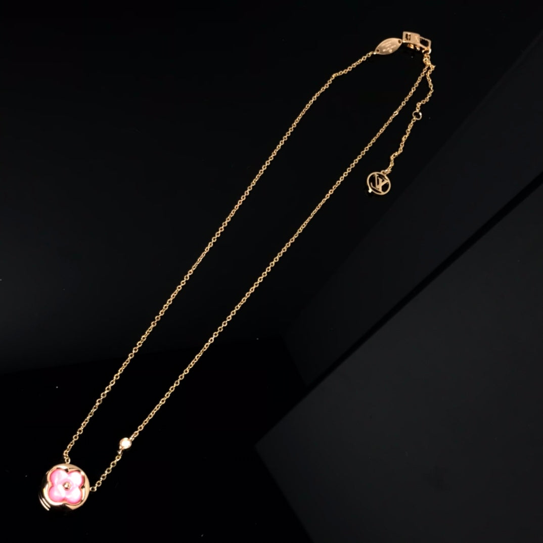 [Perla Lux]COLOR BLOSSOM PINK MOP SUN GOLD NECKLACE