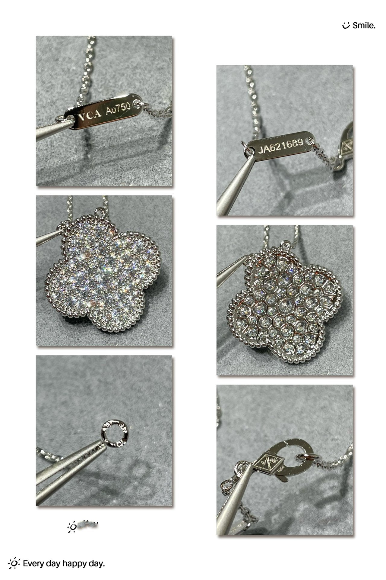 [Perla Lux]CLOVER 25MM LARGE PENDANT DIAMOND PAVED SILVER NECKLACE