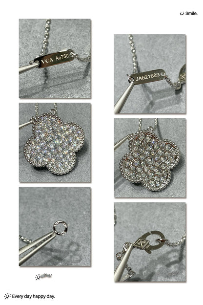 [Perla Lux]CLOVER 25MM LARGE PENDANT DIAMOND PAVED SILVER NECKLACE