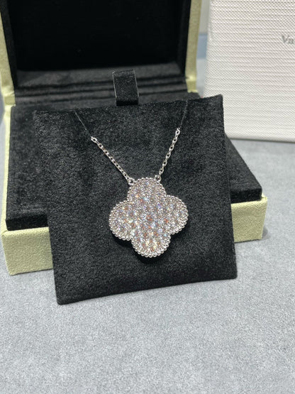 [Perla Lux]CLOVER 25MM LARGE PENDANT DIAMOND PAVED SILVER NECKLACE