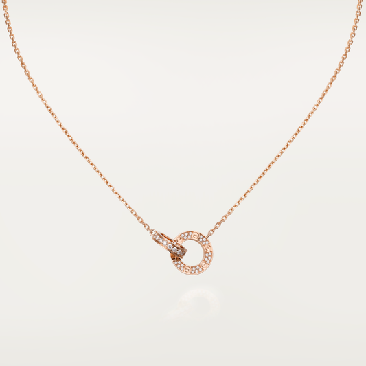 [Perla Lux]LOVE 7.6MM NECKLACE ROSE GOLD AND SILVER  FULL DIAMOND