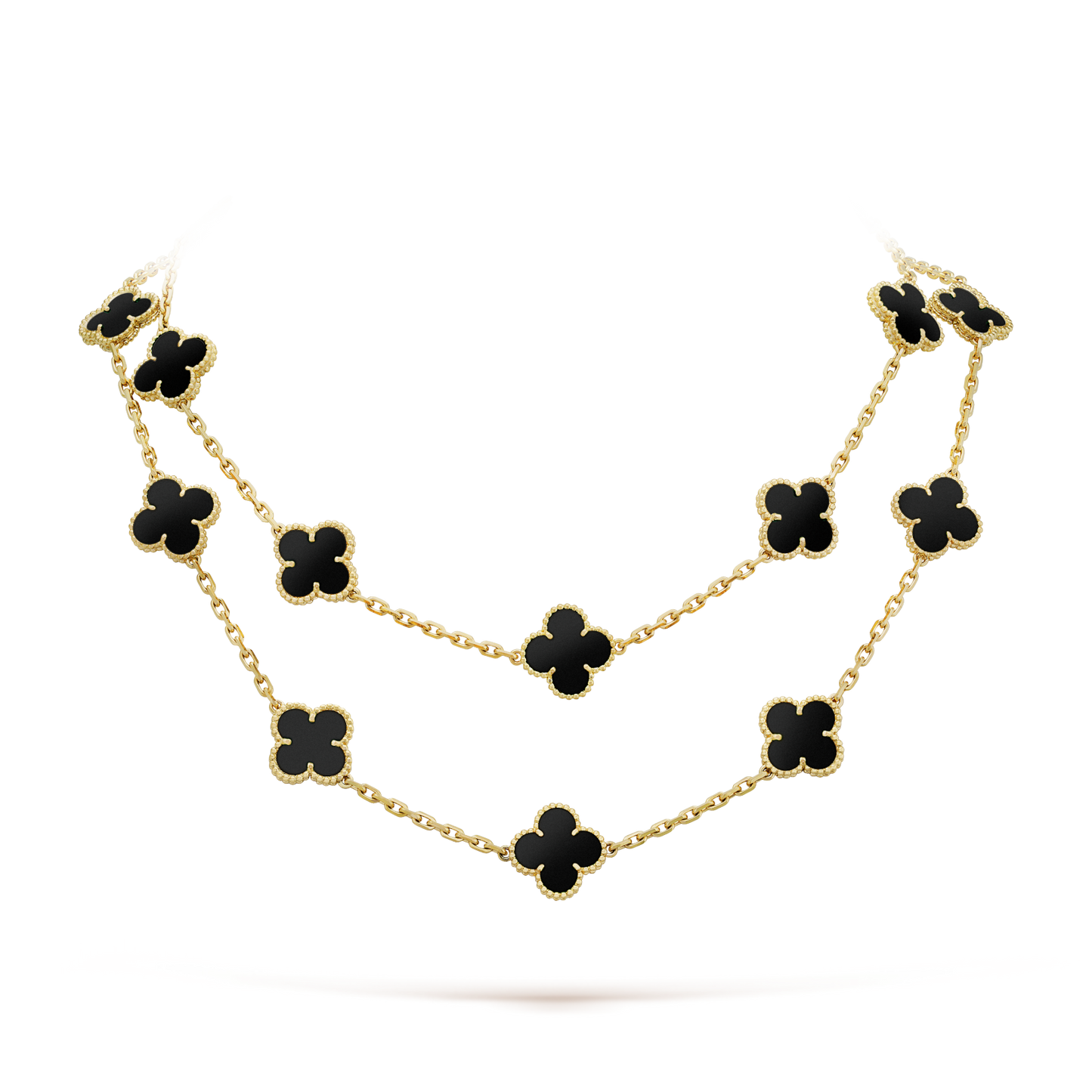 [Perla Lux]CLOVER 20 MOTIFS ONYX NECKLACE