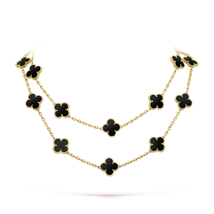 [Perla Lux]CLOVER 20 MOTIFS ONYX NECKLACE