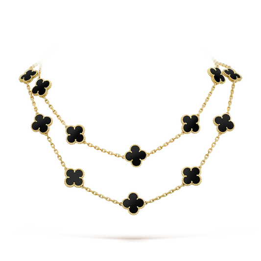 [Perla Lux]CLOVER 20 MOTIFS ONYX NECKLACE