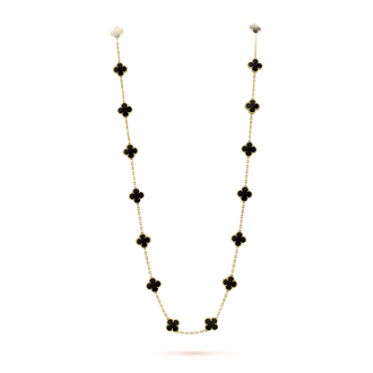 [Perla Lux]CLOVER 20 MOTIFS ONYX NECKLACE
